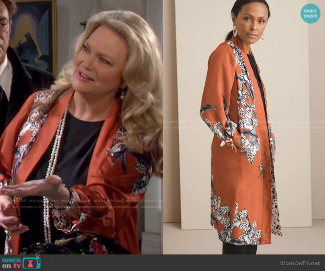 Chicos Reversible Floral To Animalprint Duster Jacket worn by Anna DiMera (Leann Hunley) on Days of our Lives