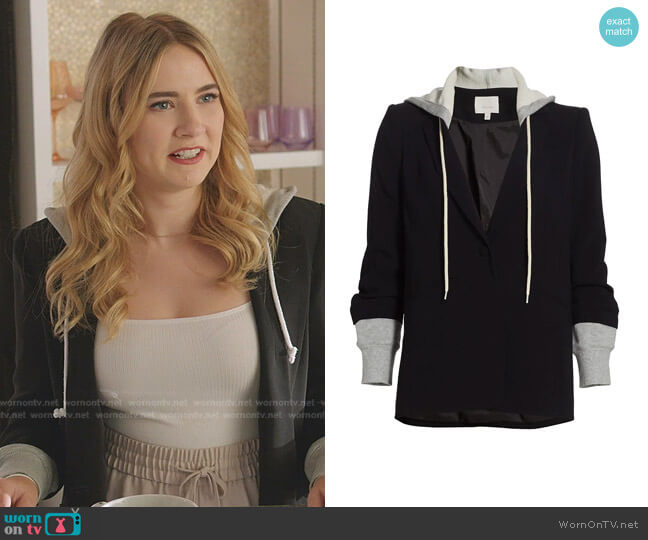 Cinq a Sept Khloe Hooded Blazer Jacket worn by Amanda Carrington (Eliza Bennett) on Dynasty