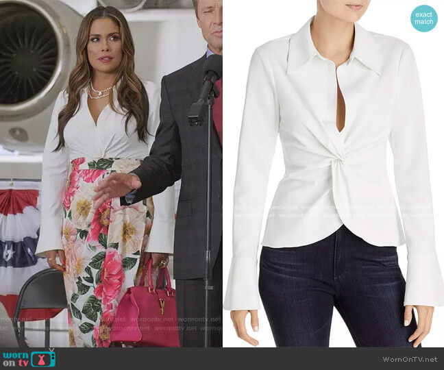 Cinq a Sept Mckenna Twist-Front Blouse worn by Cristal Jennings (Daniella Alonso) on Dynasty