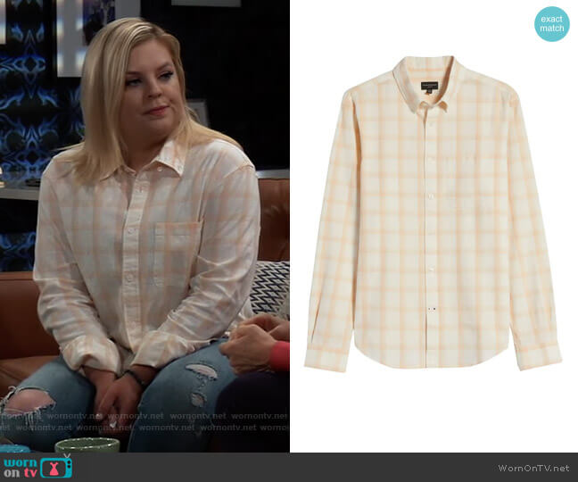 Club Monaco Plaid Stretch Button-Down Shirt worn by Maxie Jones (Kirsten Storms) on General Hospital