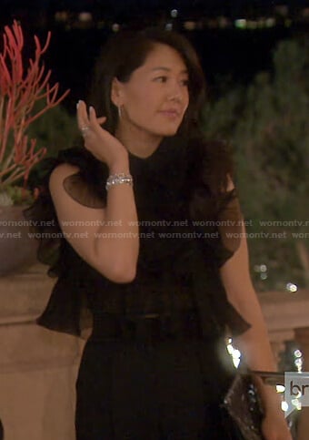 Crystal’s black ruffle top on The Real Housewives of Beverly Hills