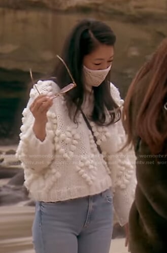 Crystal’s white pom pom sweater on The Real Housewives of Beverly Hills