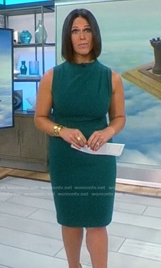 Dana Jacobson’s green sleeveless dress on CBS Mornings