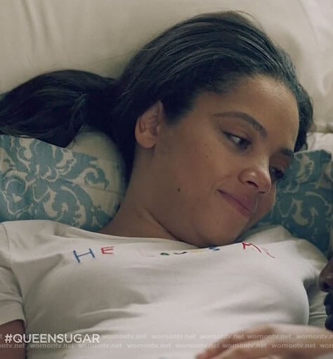 Darla’s He Loves Me t-shirt on Queen Sugar
