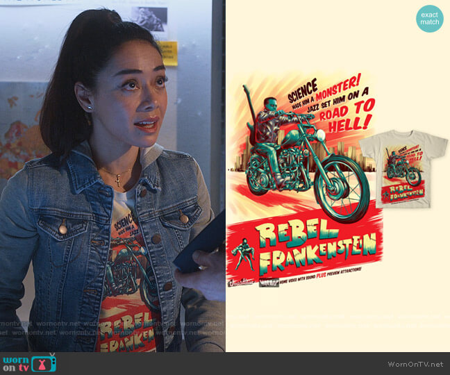 David Maclennan Rebel Frankenstein Tee worn by Ella Lopez (Aimee Garcia) on Lucifer