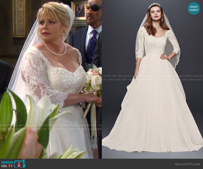 Oleg Cassini Organza 3/4 Sleeved Wedding Dress worn by Bonnie Lockhart (Judi Evans) on Days of our Lives