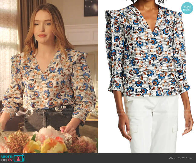 Derek Lam 10 Crosby Oona V-neck Ruffle Blouse worn by Kirby Anders (Maddison Brown) on Dynasty