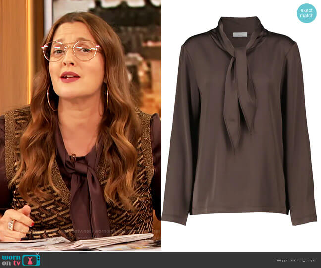 Deveaux New York Jean Silk Tie-Neck Shirt worn by Drew Barrymore on The Drew Barrymore Show