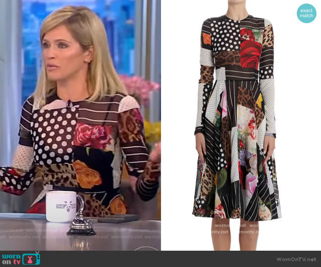 Dolce and Gabbana Patchwork A-Line Long Sleeve Midi Dress worn by Sara Haines on The View
