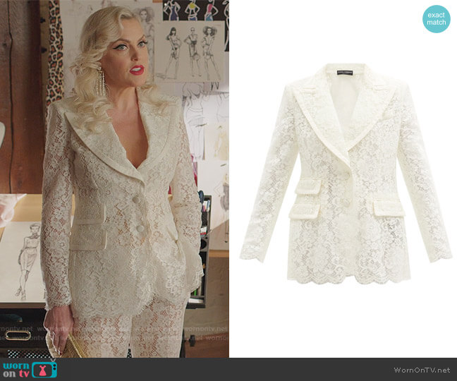 Dolce & Gabbana Single-breasted cordonetto-lace blazer worn by Alexis Carrington (Elaine Hendrix) on Dynasty