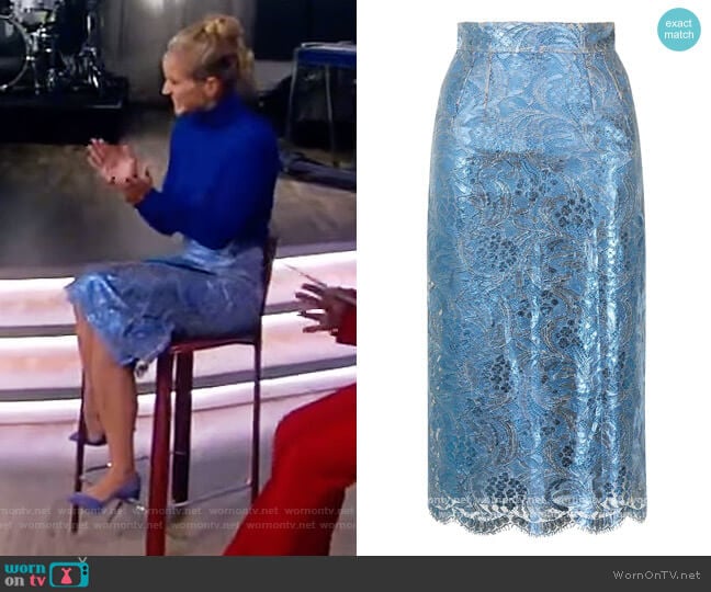 Dolce & Gabbana High-waisted lace pencil skirt worn by Sara Haines on The View