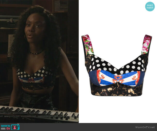 Dolce & Gabbana Patchwork-print Cropped Vest worn by Josie McCoy (Ashleigh Murray) on Riverdale