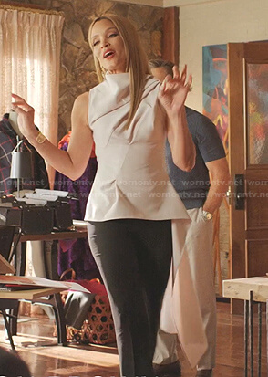 Dominique’s cream white draped peplum top on Dynasty
