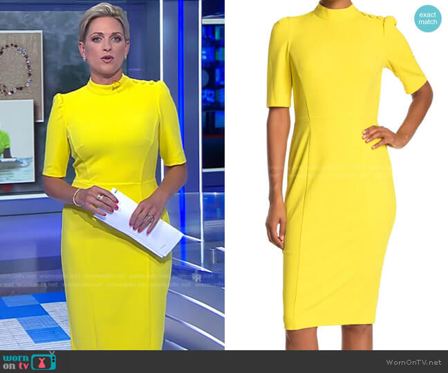 Donna Morgan Stretch Crepe Mock Neck Button Dress