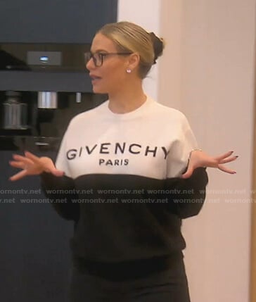 Dorit’s Givenchy print two-tone sweater on The Real Housewives of Beverly Hills