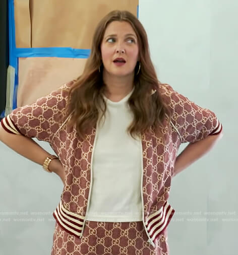 Drew’s GG logo jacket and pants on The Drew Barrymore Show