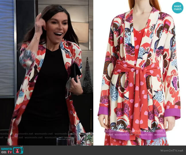 Diane von Furstenberg April Floral Mix Print Tie Waist Jacket worn by Anna Devane (Finola Hughes) on General Hospital