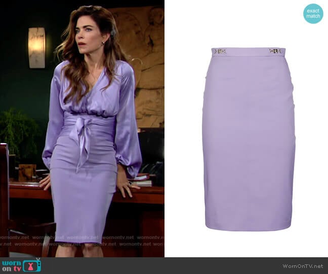 Elisabetta Franchi Horsebit Pencil Skirt worn by Victoria Newman (Amelia Heinle) on The Young and the Restless
