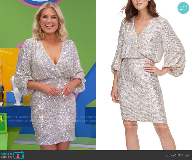 Eliza J Sequined Blouson Shift Dress worn by Rachel Reynolds on The Price is Right