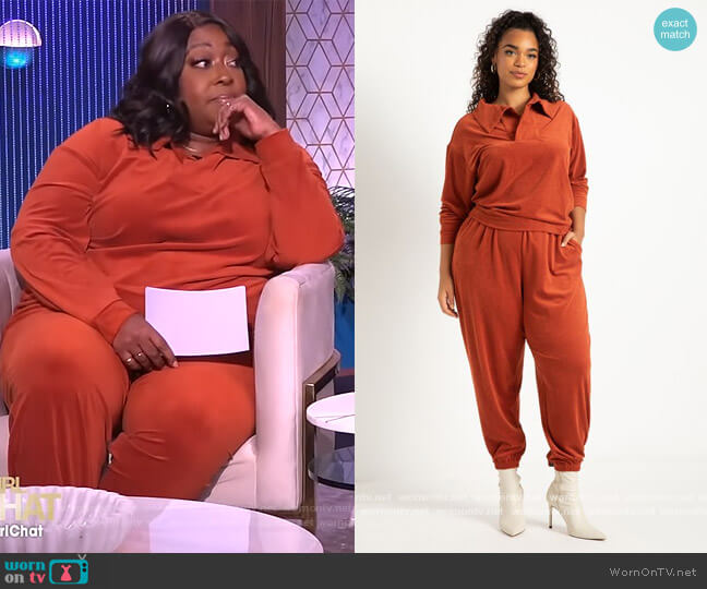 Eloquii Stretch Corduroy Collared Pullover worn by Loni Love on The Real