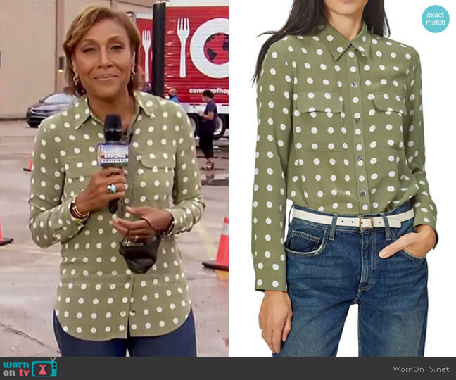 Equipment Slim Signature Silk Button-Up worn by Robin Roberts on Good Morning America