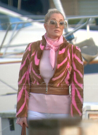 Erika’s pink and brown striped fur jacket on The Real Housewives of Beverly Hills
