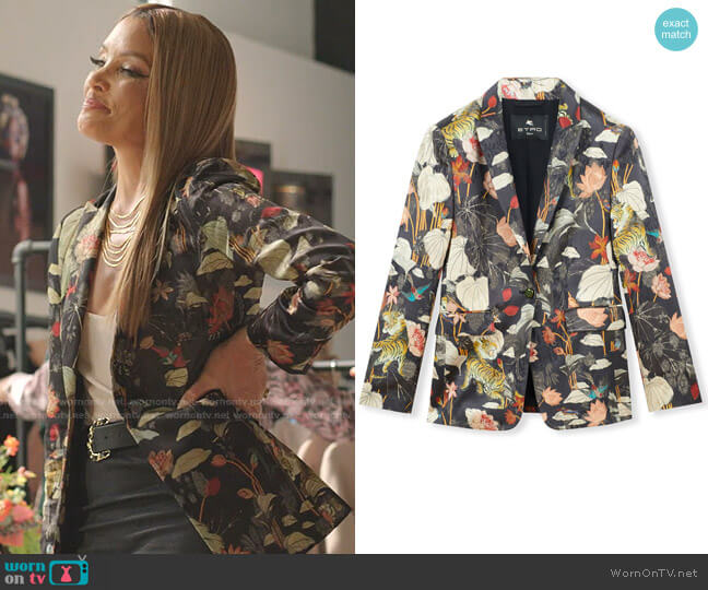 Etro Floral Tiger Metallic Jacquard Blazer worn by Dominique Deveraux (Michael Michele) on Dynasty
