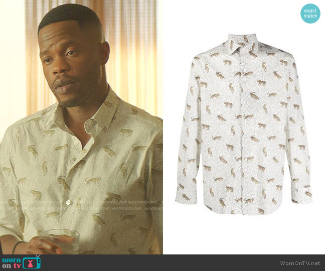 Etro Tiger-Print Long-Sleeve Shirt worn by Jeff Colby (Sam Adegoke) on Dynasty