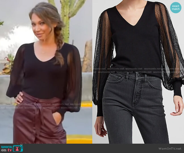 Express Swiss Dot Balloon Sleeve Top worn by Ginger Zee on Good Morning America