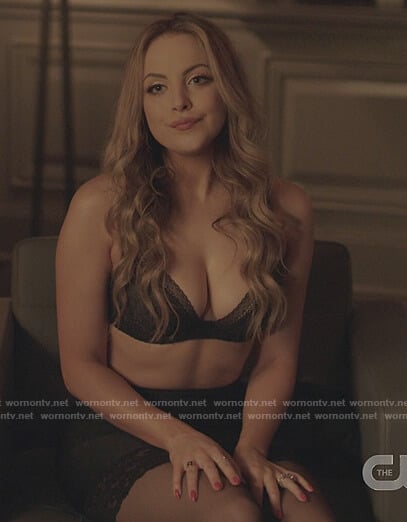 Fallon’s black lace trim bra on Dynasty