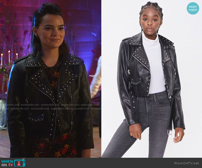 Forever 21 Studded Moto Jacket worn by Aurora Decker-Morningstar (Brianna Hildebrand) on Lucifer
