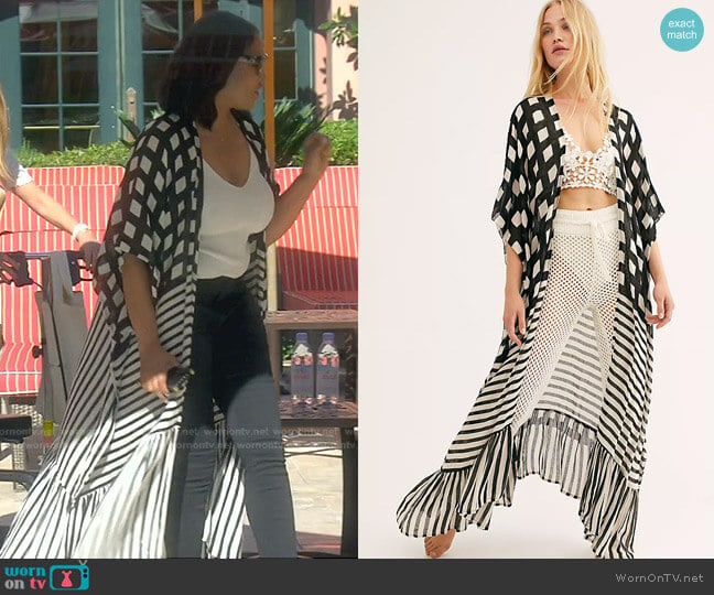 Free People Kenna Ruffle Kimono worn by Garcelle Beauvais on The Real Housewives of Beverly Hills