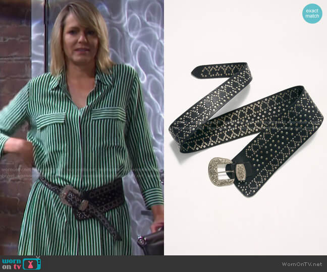 Free People Piper Studded Waist Belt worn by Nicole Walker (Arianne Zucker) on Days of our Lives