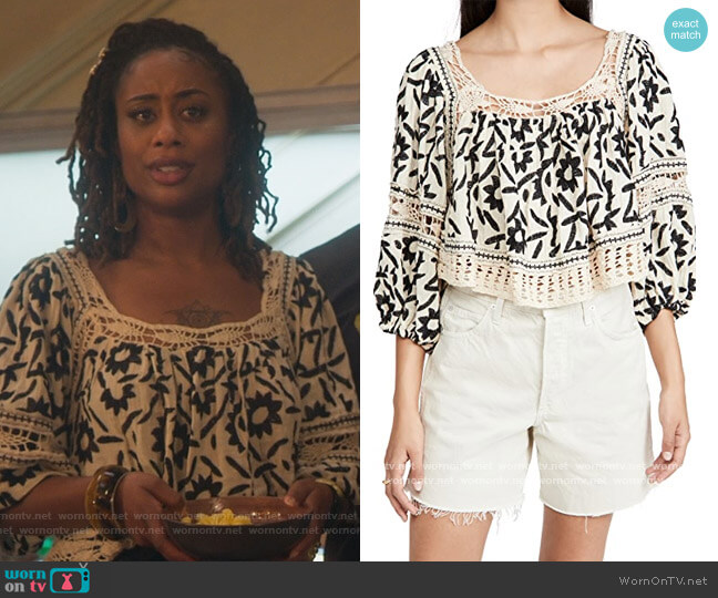 Free People Soleil Embroidered Top worn by Malika Williams (Zuri Adele) on Good Trouble