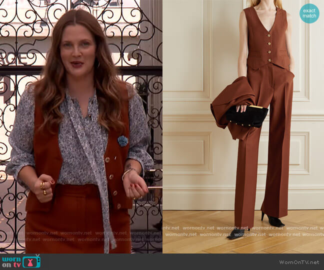 Gabriela Hearst Zelos wool and silk-blend twill vest worn by Drew Barrymore on The Drew Barrymore Show