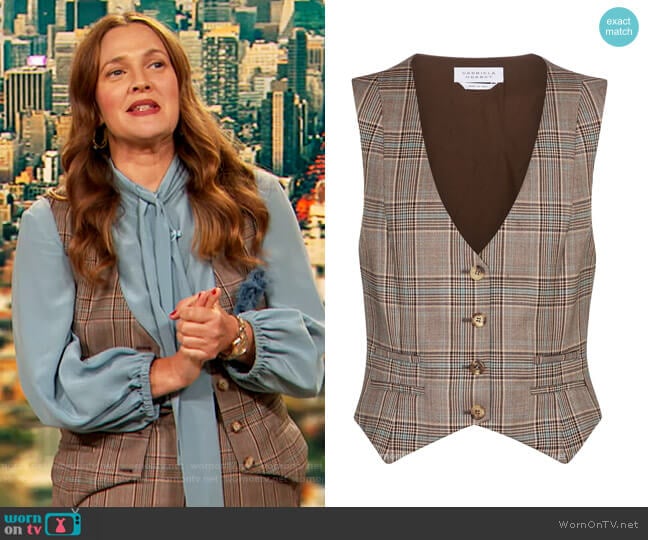 Gabriela Hearst Zelos checked virgin wool vest worn by Drew Barrymore on The Drew Barrymore Show