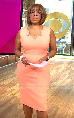 Gayle’s coral zig zag trim dress on CBS Mornings