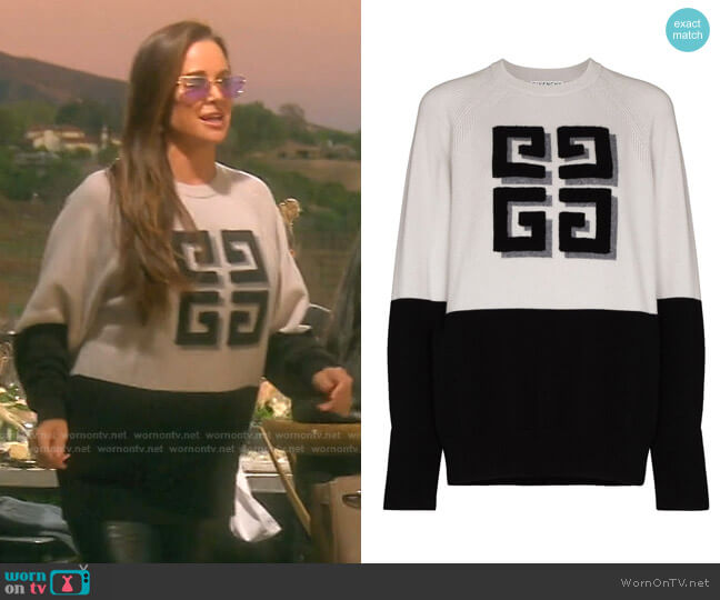 Givenchy Intarsia Logo Cashmere Jumper worn by Kyle Richards on The Real Housewives of Beverly Hills
