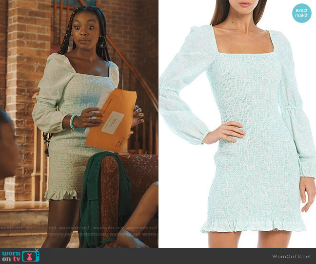 Gianni Bini Tally Floral Square Neck Smocked Mini Dress worn by Nikki Vaughn (Alana Bright) on Our Kind of People