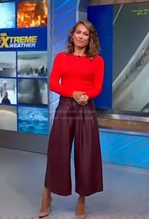 Ginger’s red top and burgundy leather cropped pants on Good Morning America