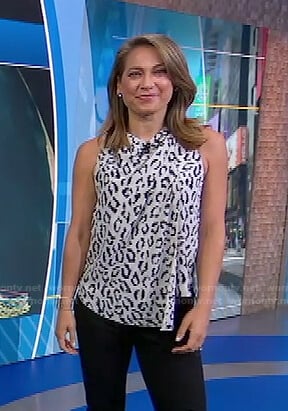 Ginger’s white leopard sleeveless top on Good Morning America
