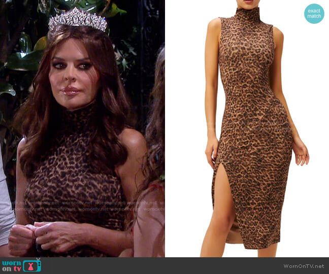 Good American Leopard Print Mock Neck Midi Dress