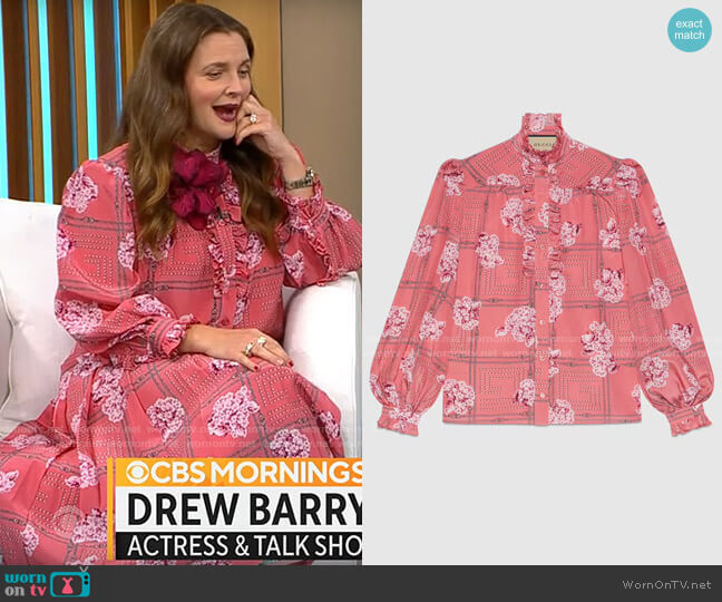 Gucci Silk ruffle shirt with floral print