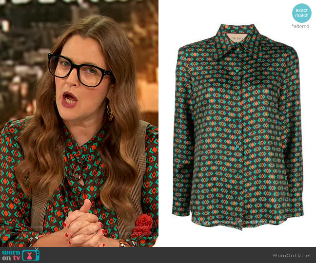 Gucci Geometric pattern silk Blouse worn by Drew Barrymore on The Drew Barrymore Show