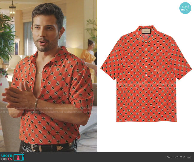 Gucci Monogram-Print Short-Sleeve Shirt worn by Sam Flores (Rafael de la Fuente) on Dynasty