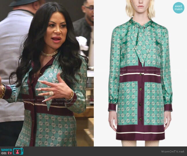 Gucci Pussy-Bow Shirt Dress worn by Jen Shah on The Real Housewives of Salt Lake City