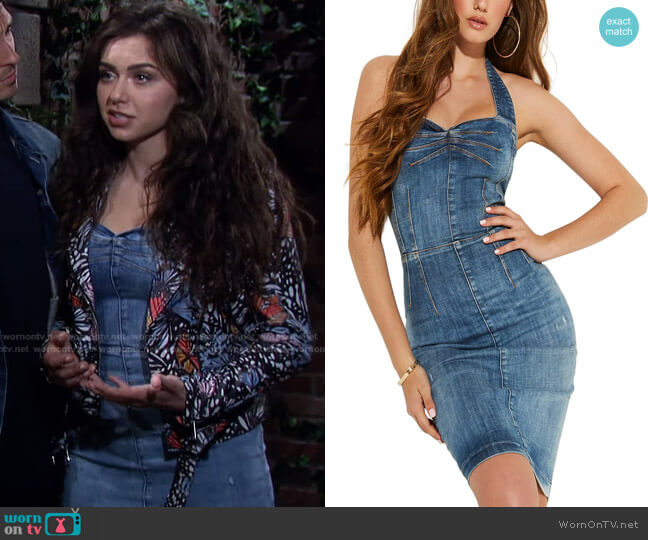 Guess Christie Denim Halter Dress worn by Ciara Brady (Victoria Konefal) on Days of our Lives