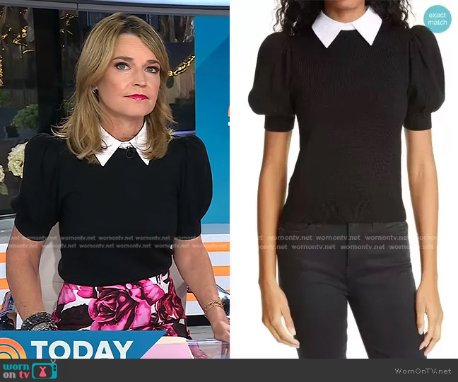 Alice + Olivia Chase Puff Sleeve Sweater with Removable Collar worn by Savannah Guthrie on Today