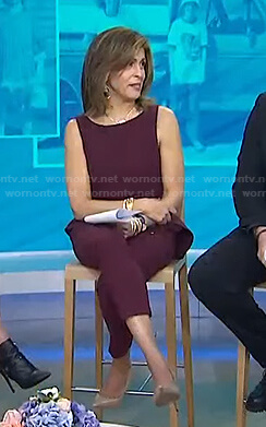 Hoda’s burgundy peplum top and pants on Today