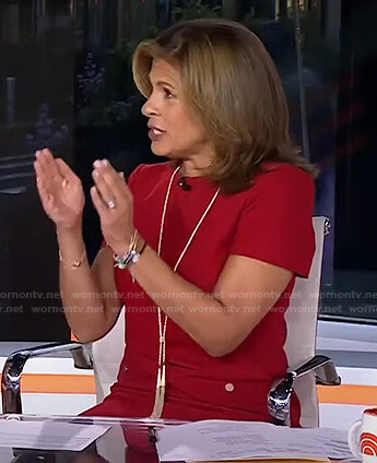 Hoda’s red short sleeve shift dress on Today